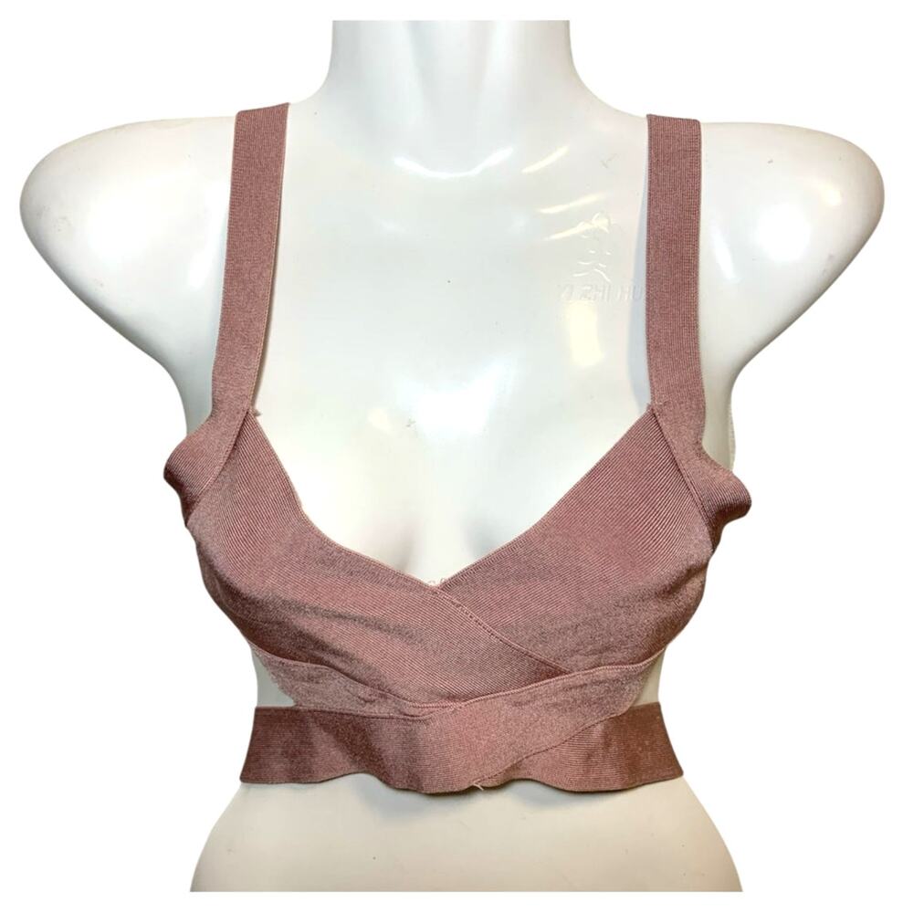 Women's BCBGMAXAZRIA Deep V-Neck Cut Out Bandage Bralette Crop Top Pink Size XS